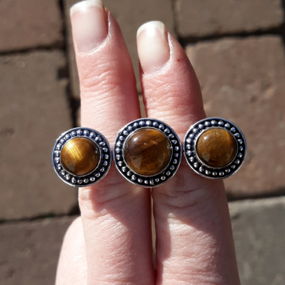 New Tigers Eye Double 925 Silver Knuckle Ring. - Picture 6 of 7